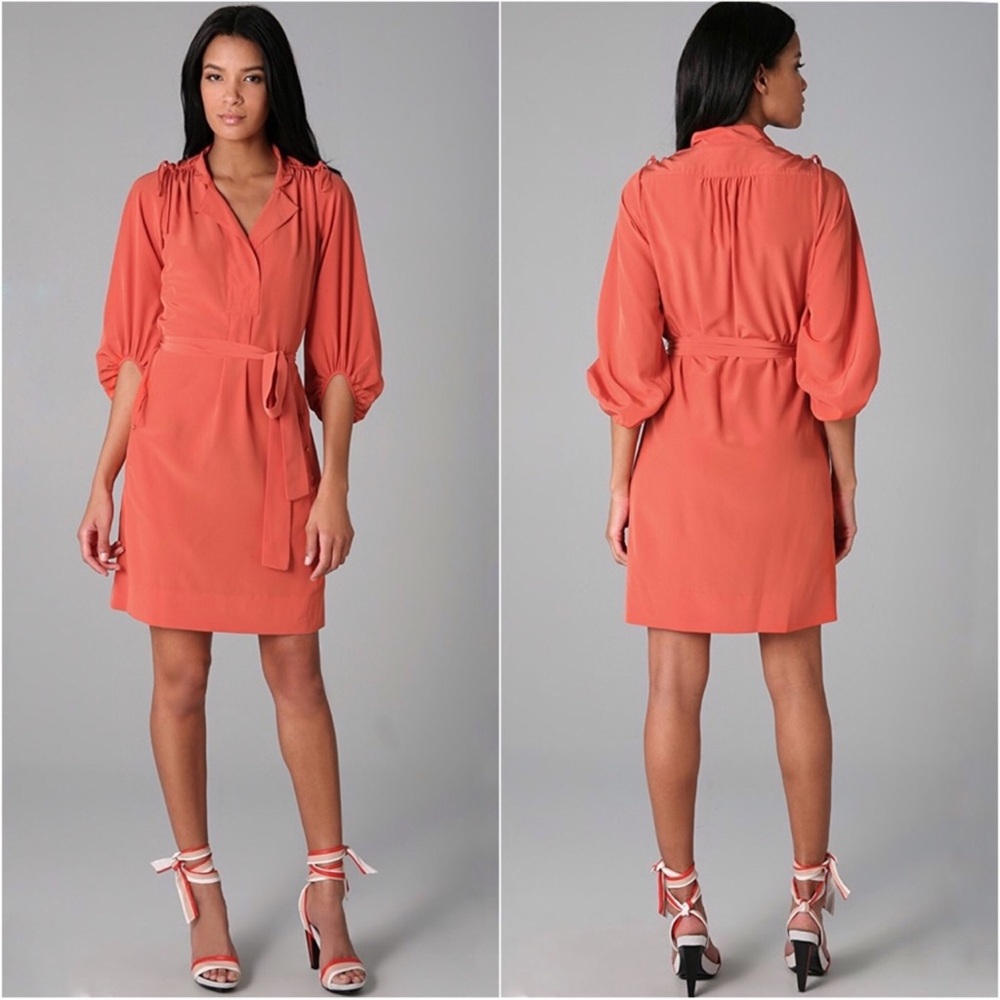 Diane Von Furstenberg Bailey Louche Silk Dress Coral Orange Tie Waist Size 8